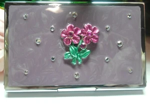 Purple Swirl Stainless Steel Credit Card Business Card case With Crystal Accents - Picture 1 of 3