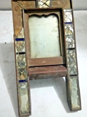 RARO Antiguo Tallado Madera ANTIGUO COLOR VIDRIO AHORRO ESPEJO COLGANTE N SOPORTE FREM Foto 1 de 4