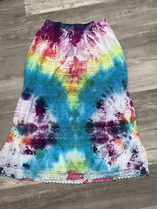Womens Large St. John’s Bay Peasant Skirt tie dyed rainbow bright colors ooak - Picture 1 of 5