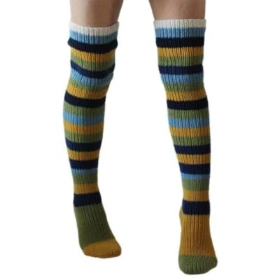 Calcetines tejidos de invierno a rayas vintage hasta el muslo sobre la rodilla calcetín suave cálido Foto 1 de 4