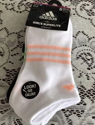Niñas Adidas Superlite Aeroready No-Show Calcetines Talla L 3Y-9... 6 Pares RAYAS Nuevos Foto 1 de 4