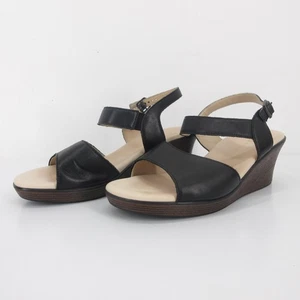 SAS Heather Sandal Quarter Strap Wedge Womens Double Wide 11 WW Black Orthotic - Picture 1 of 10