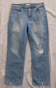 Loft High Waist Straight Crop Jeans Light Wash Distressed Women's 28 6 - Picture 1 of 9