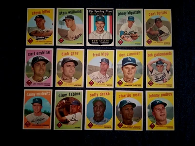 1959 Topps Podres Furillo Labine Neal Ellis Rookie Dodgers Baseball Lot 15 Sharp - Image 1 of 4