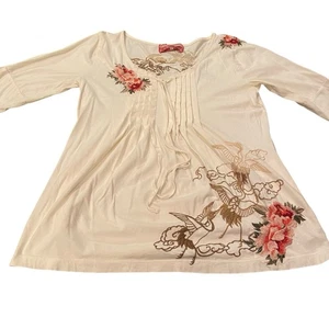 Blusa Top Johnny Was Algodón Bordado L Manga Larga Cuello en V Elastizada Boho Y2K - Imagen 1 de 13