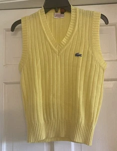 Vintage Izod Lacoste Yellow Acrylic Knit Boys’ Pullover Vest Sz 14 V-Neck Logo - Picture 1 of 18