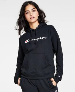 Champion Women's Relaxed Logo Fleece Pullover Sweatshirt Hoodie Black Large - Picture 1 of 3