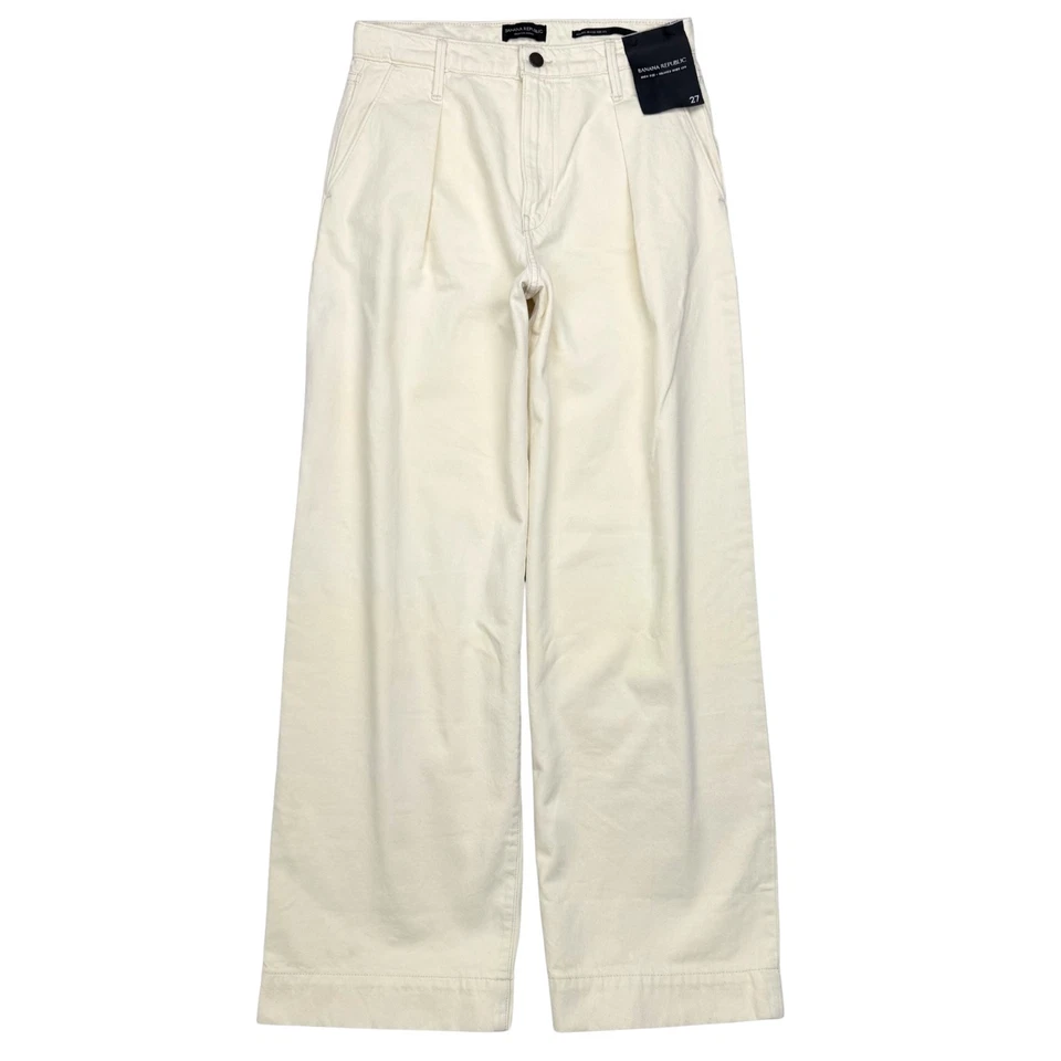 NUEVO Pantalones Banana Republic Mujer 27 Premium Denim Tiro Alto Pierna Ancha Marfil Foto 1 de 4