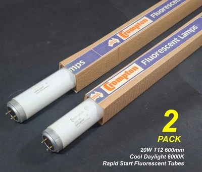 2 x 20W T12 Rapid Start Fluorescent Tubes Lamps 6000K Cool Daylight 600mm 2 foot - Image 1 of 4