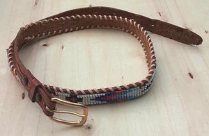 Vintage 70s Beaded Tooled Leather Belt 30 Thunderbird Southwest Native Narrow - Picture 1 of 16