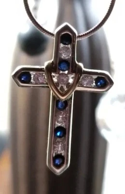 Alwand Vahan Sapphire Cross 14k Yellow Gold & sterling silver pendant/Necklace - Image 1 of 4