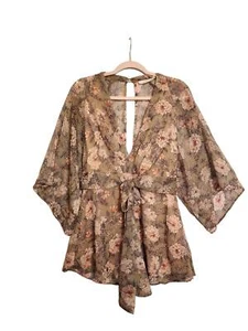 Lush floral romper size medium tie waist open back - Picture 1 of 13