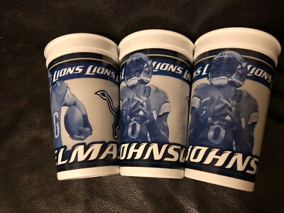 Лот из 3 сувенирных белых пластиковых чашек Calvin Johnson Detroit Lions 24 унции - Изображение 1 из 4