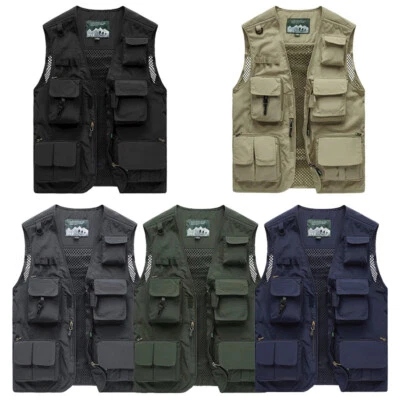 Men's Multi Pocket Fishing Hunting Camping Utility  Vest Simple Solid Color .~ - Image 1 of 4