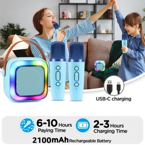 Bluetooth Karaoke Anlage Mit 2 Mikrofonen Karaoke Maschine für Kinder Geschenke - Bild 1 von 16