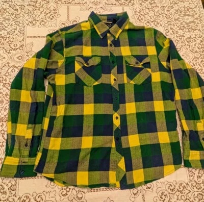 Fox Racing Shirt Mens Large Button-Up Green Yellow Plaid Flannel Long Sleeve XL - Image 1 of 4