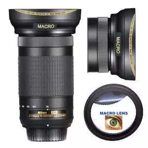 WIDE ANGLE LENS + MACRO FOR Nikon AF-P DX NIKKOR 70-300mm f/4.5-6.3G ED Lens - Picture 1 of 9