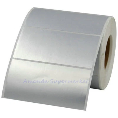 Silver PET Label Sticker 90*45mm 800pcs Thermal Transfer Silver PET Waterproof  - Image 1 of 3