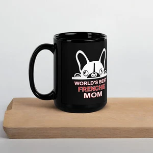 Taza negra brillante Best Frenchie Mom divertida genial del mundo para amantes del bulldog francés - Imagen 1 de 5