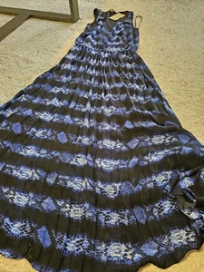  MICHAEL KORS Black Blue Python Snake Print Pleated Trendy Maxi Dress Size 8 - Picture 1 of 10