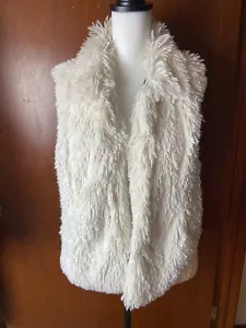 Betsey Johnson Ivory White Soft Long Strand Faux Fur Vest w leopard Lining Sz M - Picture 1 of 13