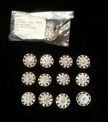 12 CRYSTAL CLEAR RHINESTONE BUTTONS - SILVERTONE METAL  7/8", SHANK, open style - Image 1 of 2