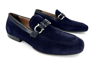 Salvatore Ferragamo Tucker Navy Blue Suede Leather Gancini Loafers US 6 - EU 40 - Picture 1 of 10