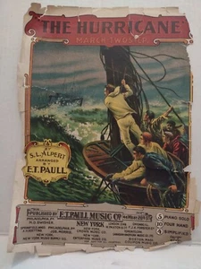 THE HURRICANE Art Cover ONLY 1906 E T PAULL VTG Sheet Music STORM SEA SAILORS - Picture 1 of 1