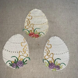 3 Easter Egg Embroidered Colorful Sew On Applique Patches 3 3/4”x 2 1/2” - Picture 1 of 3