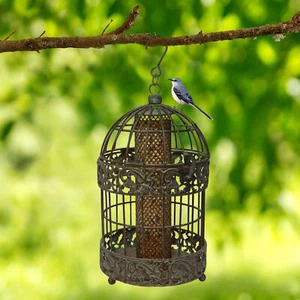 13 in. Tall Rustic Metal Squirrel Proof Caged Bird Feeder - Picture 1 of 8