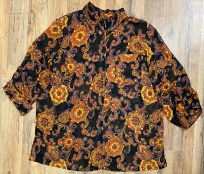 Colección por Jennifer Moore Camisa Transparente Paisley Abotonada Talla Plus 18W Foto 1 de 4