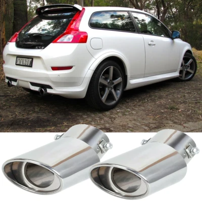 Silenciador de garganta cola trasera punta tubo de escape coche 2 piezas acero inoxidable para Volvo C30 Foto 1 de 4