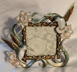 Kolibris und Blumen Kristall Strass und Emaille Bilderrahmen - Bild 1 von 6