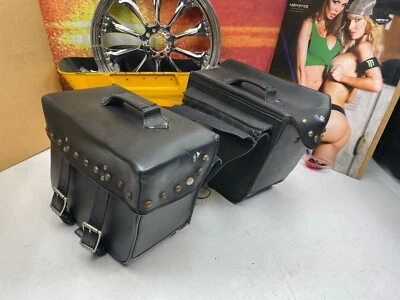🔥Harley Honda Yamaha Suzuki Kawasaki Leather Studded Throw Over Saddlebags🔥 - Image 1 of 4