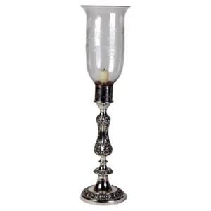 Antique Embossed Silver Plate Candlestick with Grape & Leaf Etched Shade C1890 - Picture 1 of 8
