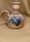 Rowe Pottery Blue Heart Salt Glazed Finger Lamp Candle Holder - Handmade