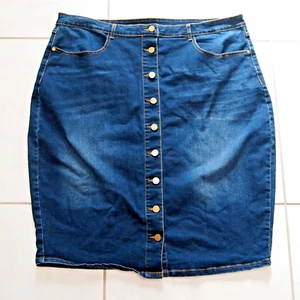 City Chic Plus Size L demin pencil skirt womens blue W42 button - Bild 1 von 9