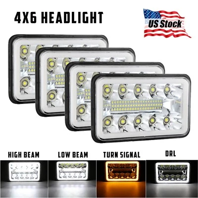 4pc 4x6" For Kenworth Peterbilt LED Headlights 357 379 378 Hi/Lo Seal Beam H4651 - Image 1 of 4