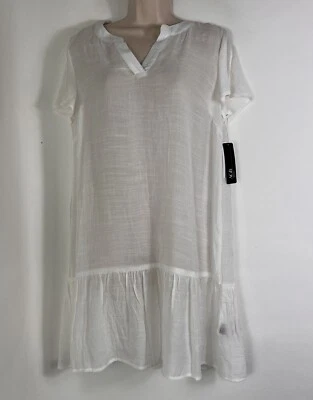 Nuevo Vestido AGB Para Mujer Pequeño Manga Corta Sobre la Rodilla Blanco Transparente Túnica Cuello en V Nuevo con Etiquetas Foto 1 de 4