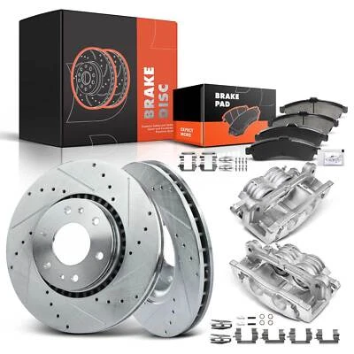 Front Drilled Rotor & Pads + Calipers for Chevy GMC Envoy Buick Rainier 325mm - Image 1 of 4