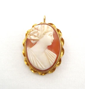 VTG Solid 10K Yellow Gold & Hand Carved Shell Cameo Pin Brooch - Pendant 5.4 Gr. - Picture 1 of 11