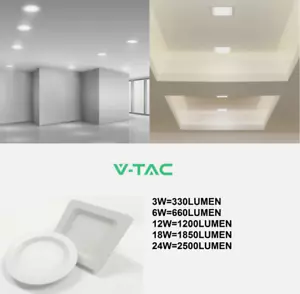 PANNELLO LED V-TAC FARETTO DA INCASSO DA 3W 6W 12W 18W QUADRATO TONDO ULTRA SLIM - Foto 1 di 6
