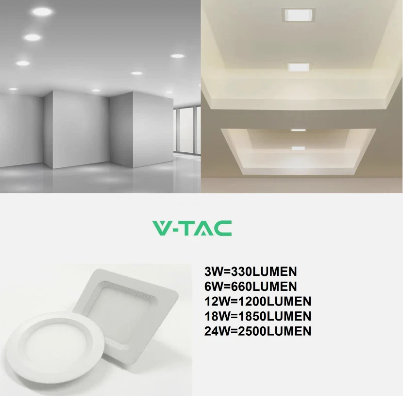 PANNELLO LED V-TAC FARETTO DA INCASSO DA 3W 6W 12W 18W QUADRATO TONDO ULTRA SLIM - Immagine 1 di 1