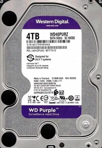 WD40PURZ 4TB 7.2K SATA 3.5" HDD – Western Digital Purple Surveillance Drive - Picture 1 of 1