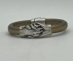 Hand & Paw Project Matallic Gold Leather Bracelet Silver-Plated Pewter Dog - Picture 1 of 7
