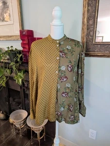 Alembika Wms Medium Green Mixed Floral Polkadot Print Art To Wear ButtonNeck 136 - Picture 1 of 11