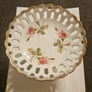 Vintage Bond Ware Netz Rosa Blumen Fuß Kompott Hergestellt in Japan - Bild 1 von 4
