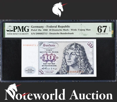 Alemania 10 marcos alemanes 1960 P 19a UNC PMG 67 EPQ NR 1 sin precio base 2º TOP POP Foto 1 de 4