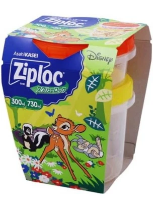 Disney Bambi Ziploc food round container set of 2 food snack stocker 300ml 730ml - Image 1 of 2