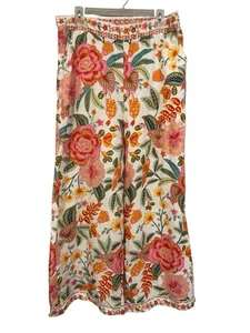 Rachel Zoe Linen Wide Leg Floral Pants Womens Size Large Beach Resort Crop - Picture 1 of 4